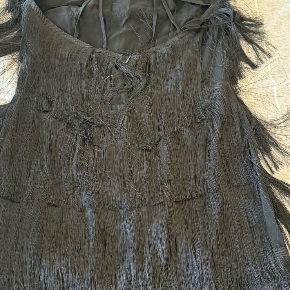 SHEIN Black Fringe Backless Dress